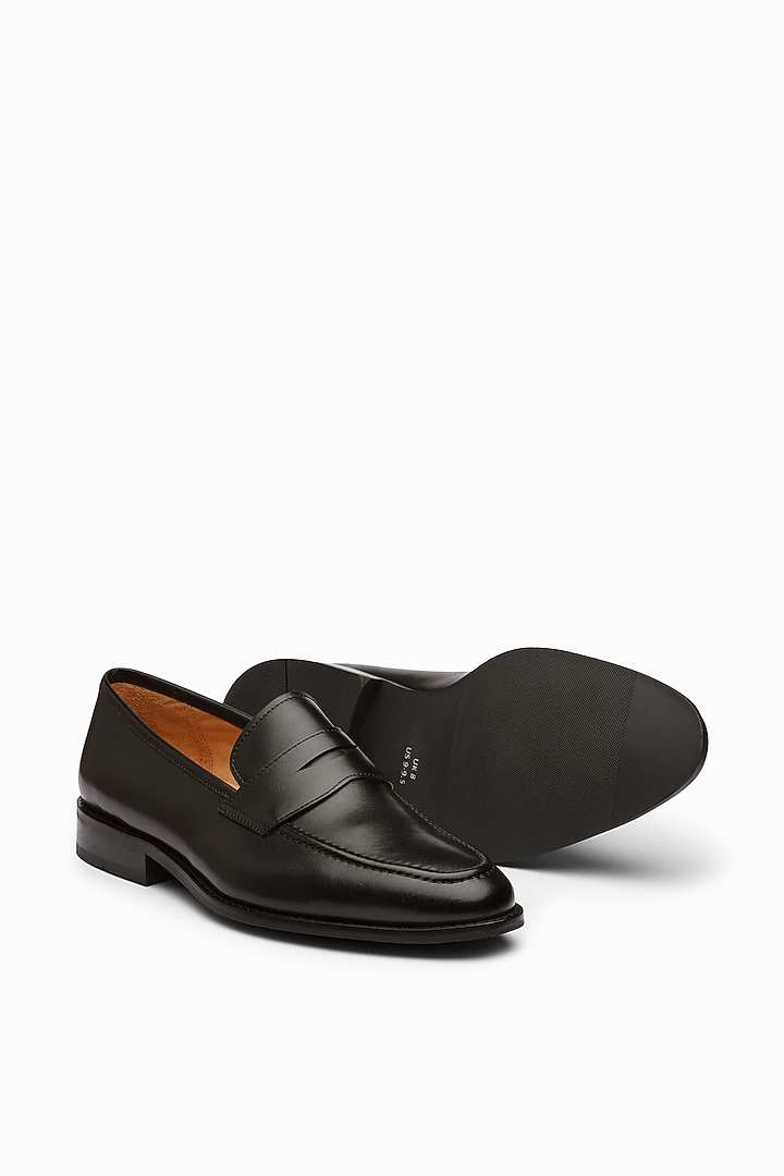 Black Calf Leather Penny Loafers by Dapper Shoes Co. at Pernia's Pop Up Shop