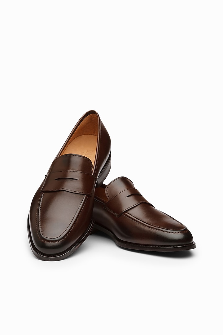 Brown Calf Leather Penny Loafers by Dapper Shoes Co.
