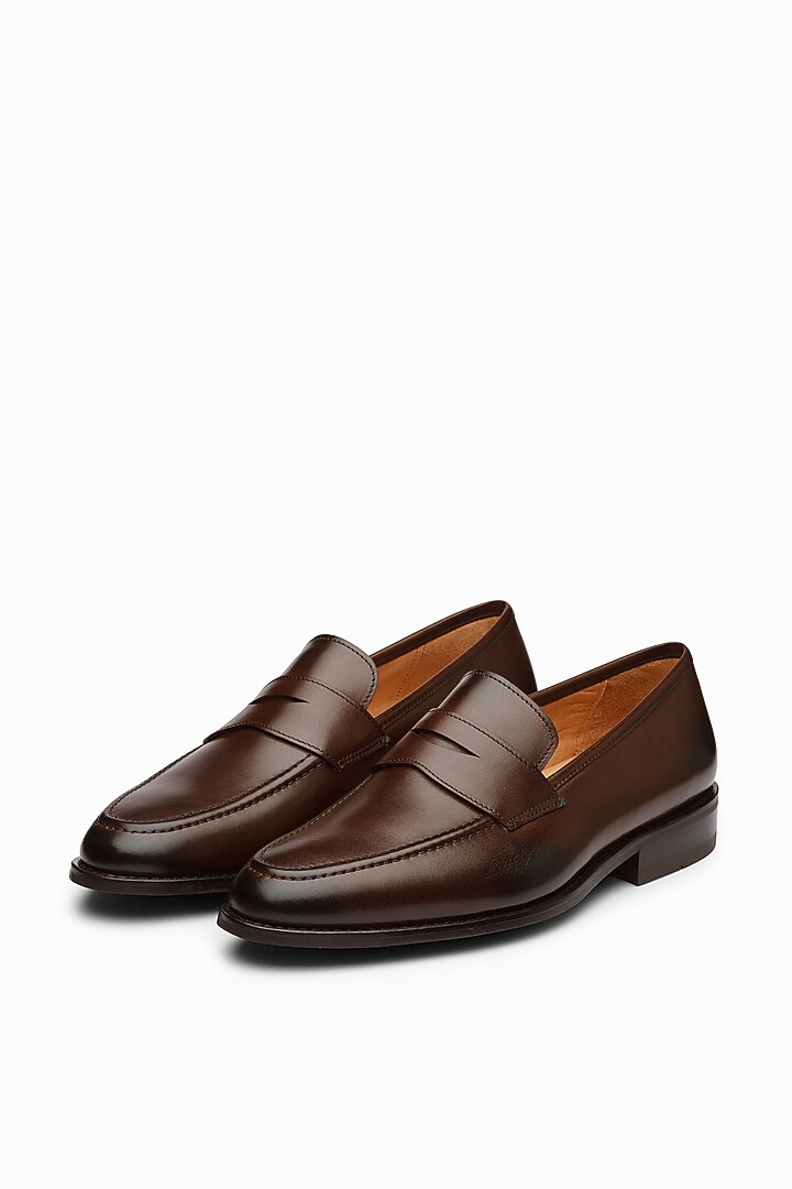 Brown Calf Leather Penny Loafers by Dapper Shoes Co. at Pernia's Pop Up Shop