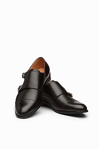 Black Calf Leather Monk Shoes by Dapper Shoes Co.