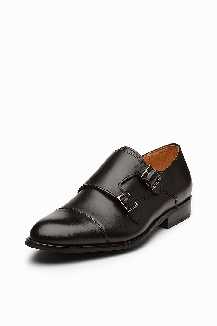 Black Calf Leather Monk Shoes by Dapper Shoes Co. at Pernia's Pop Up Shop