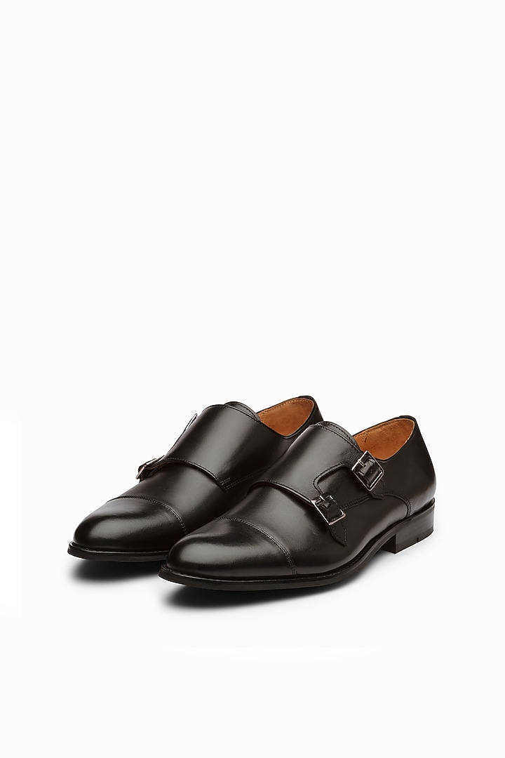 Black Calf Leather Monk Shoes by Dapper Shoes Co. at Pernia's Pop Up Shop