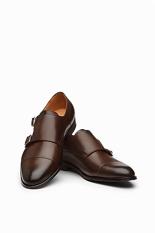 Dark Brown Calf Leather Monk Shoes by Dapper Shoes Co.