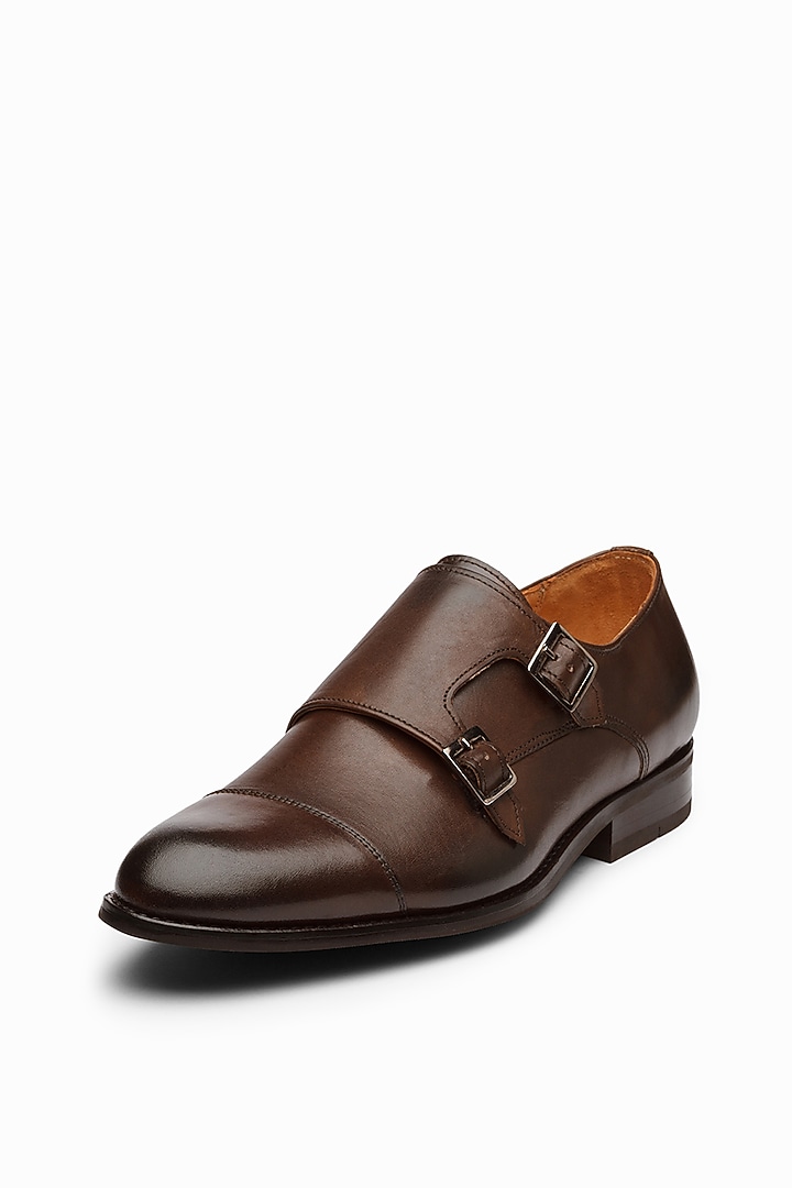 Dark Brown Calf Leather Monk Shoes by Dapper Shoes Co. at Pernia's Pop Up Shop