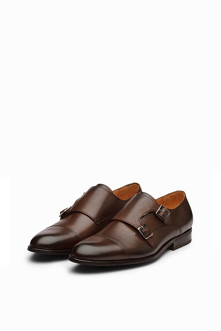 Dark Brown Calf Leather Monk Shoes by Dapper Shoes Co. at Pernia's Pop Up Shop