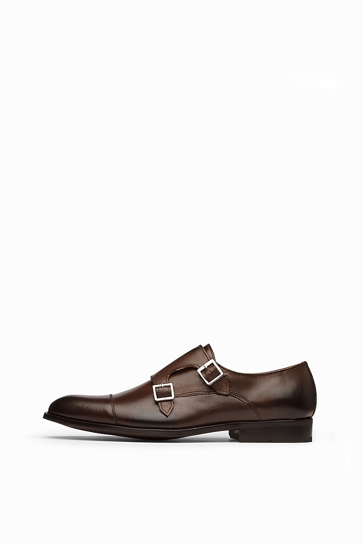 Dark Brown Calf Leather Monk Shoes by Dapper Shoes Co. at Pernia's Pop Up Shop
