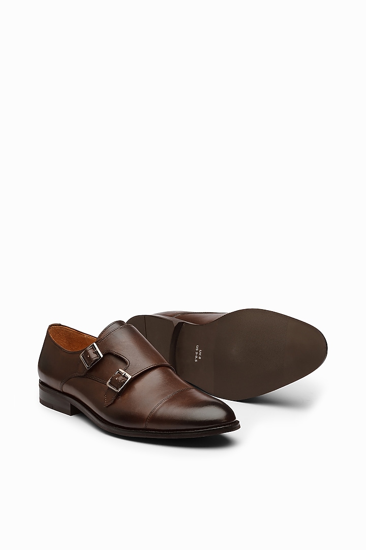 Dark Brown Calf Leather Monk Shoes by Dapper Shoes Co. at Pernia's Pop Up Shop