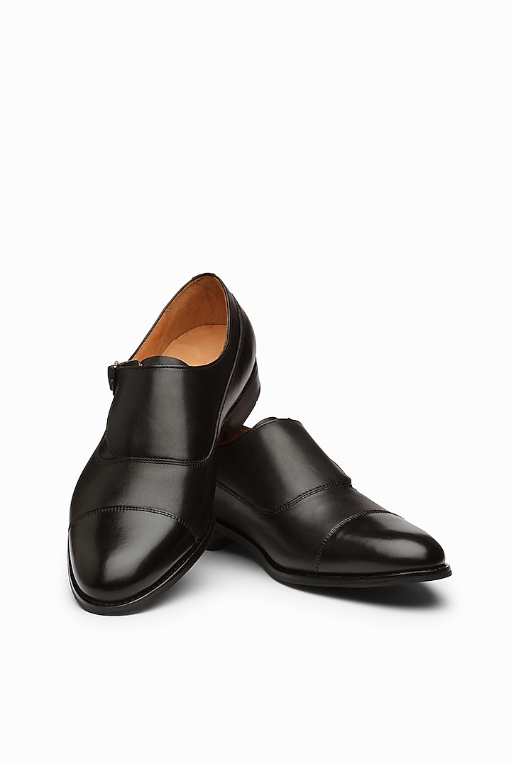 Black Calf Leather Monk Shoes by Dapper Shoes Co.
