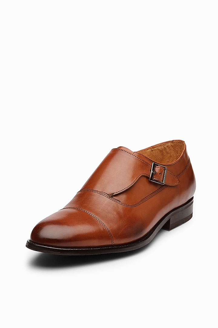 Cognac Calf Leather Monk Shoes by Dapper Shoes Co. at Pernia's Pop Up Shop