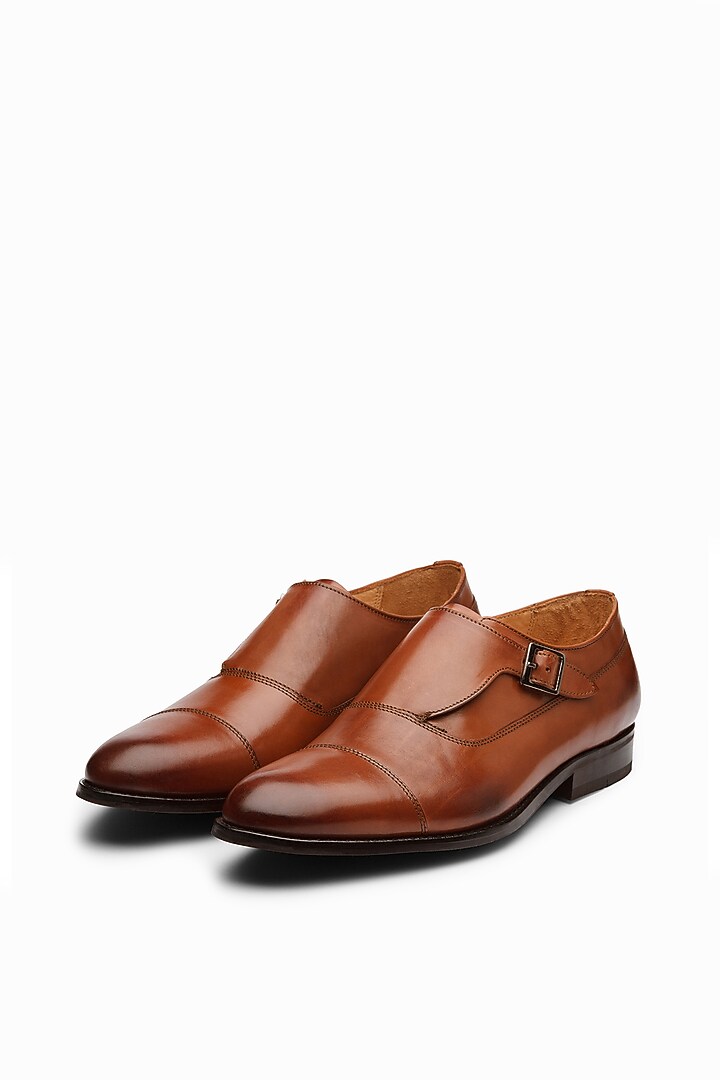 Cognac Calf Leather Monk Shoes by Dapper Shoes Co. at Pernia's Pop Up Shop
