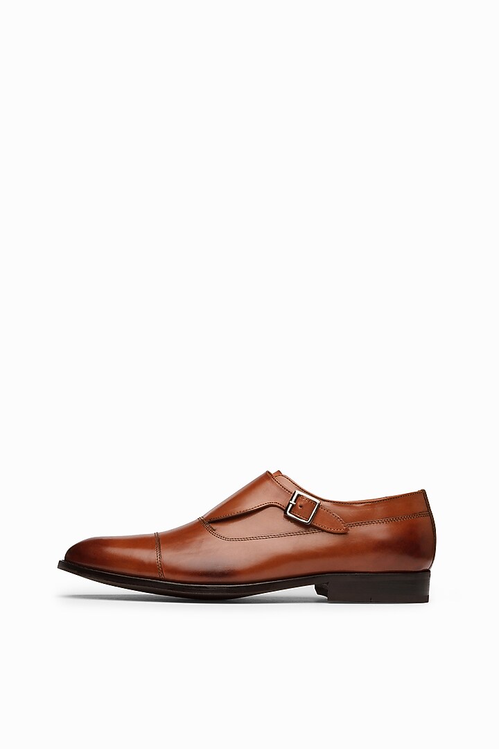 Cognac Calf Leather Monk Shoes by Dapper Shoes Co. at Pernia's Pop Up Shop