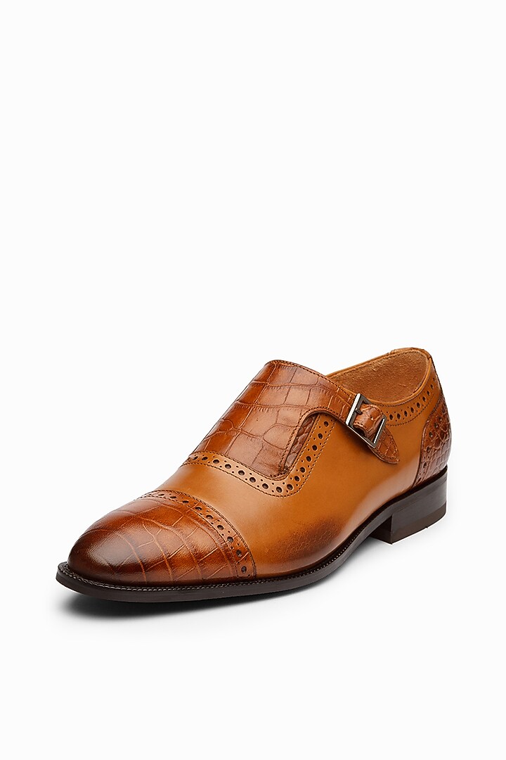 Tan Calf Leather Monk Shoes by Dapper Shoes Co. at Pernia's Pop Up Shop