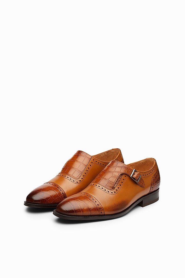Tan Calf Leather Monk Shoes by Dapper Shoes Co. at Pernia's Pop Up Shop