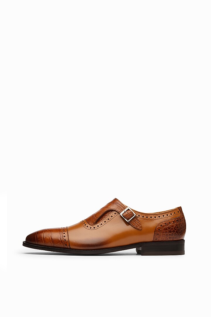 Tan Calf Leather Monk Shoes by Dapper Shoes Co. at Pernia's Pop Up Shop