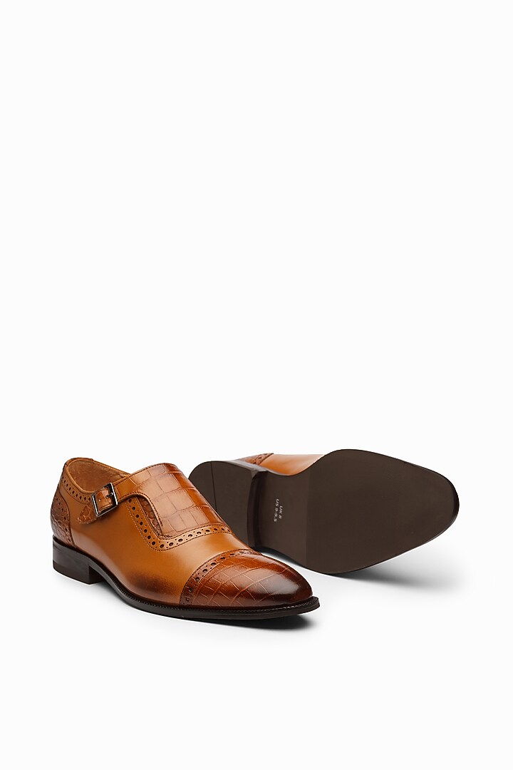 Tan Calf Leather Monk Shoes by Dapper Shoes Co. at Pernia's Pop Up Shop