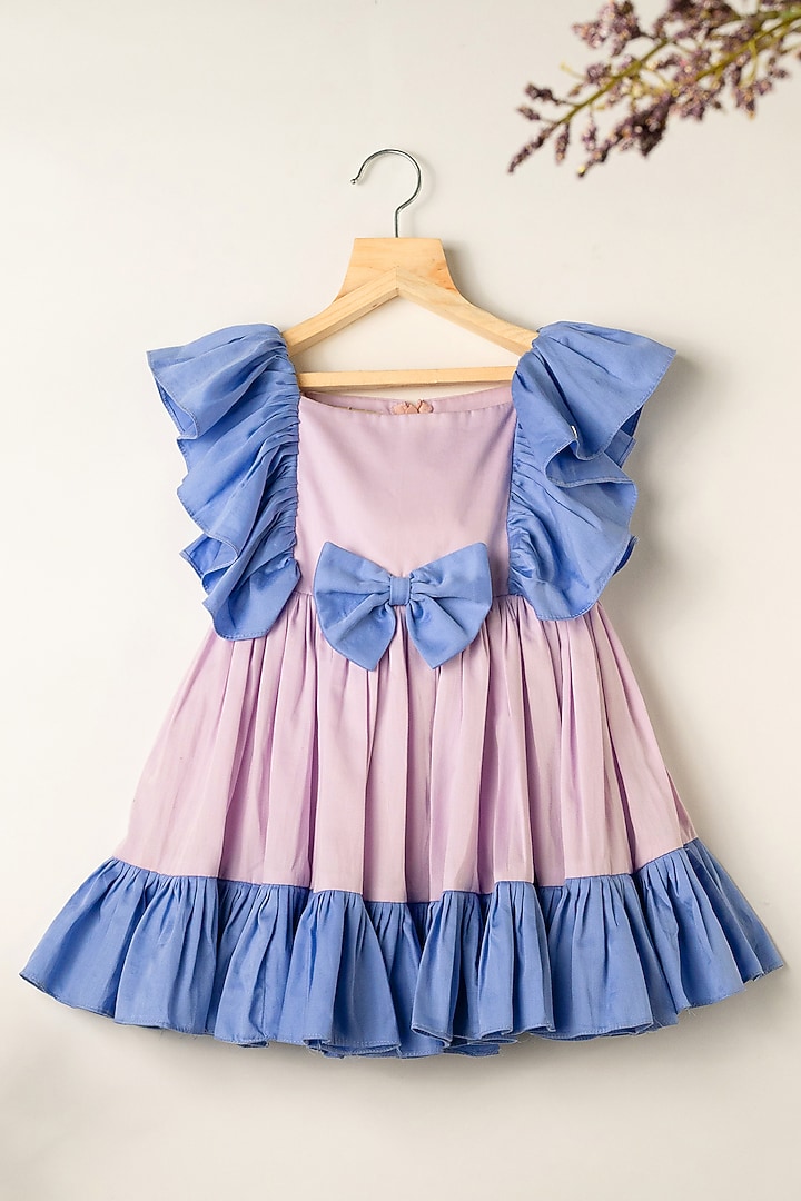 Purple & Blue Cotton Ruffled Dress For Girls by Darleen Kids Couture at Pernia's Pop Up Shop