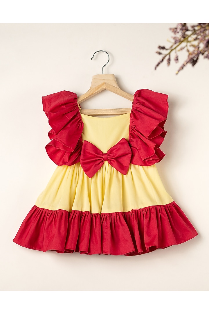 Yellow & Red Cotton Ruffled Dress For Girls by Darleen Kids Couture at Pernia's Pop Up Shop