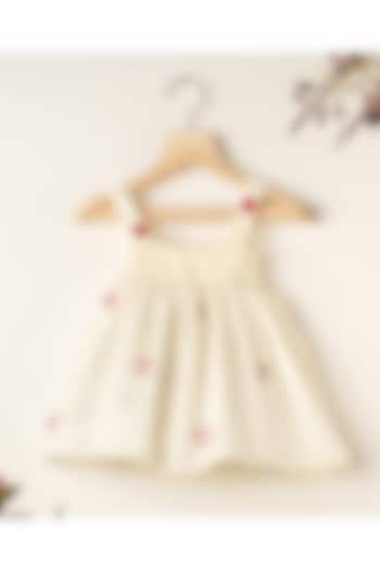 Off-White Cotton Heart Hand Embroidered Dress For Girls by Darleen Kids Couture at Pernia's Pop Up Shop