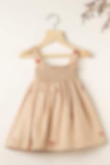 Nude Cotton Hand Embroidered Dress For Girls by Darleen Kids Couture at Pernia's Pop Up Shop