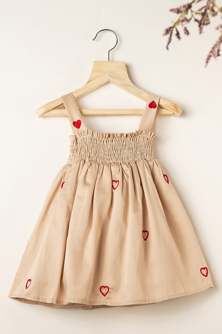 Nude Cotton Hand Embroidered Dress For Girls by Darleen Kids Couture at Pernia's Pop Up Shop
