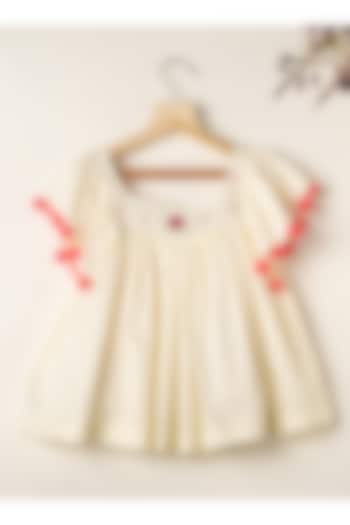 Off-White Cotton Hand Embroidered Dress For Girls by Darleen Kids Couture at Pernia's Pop Up Shop