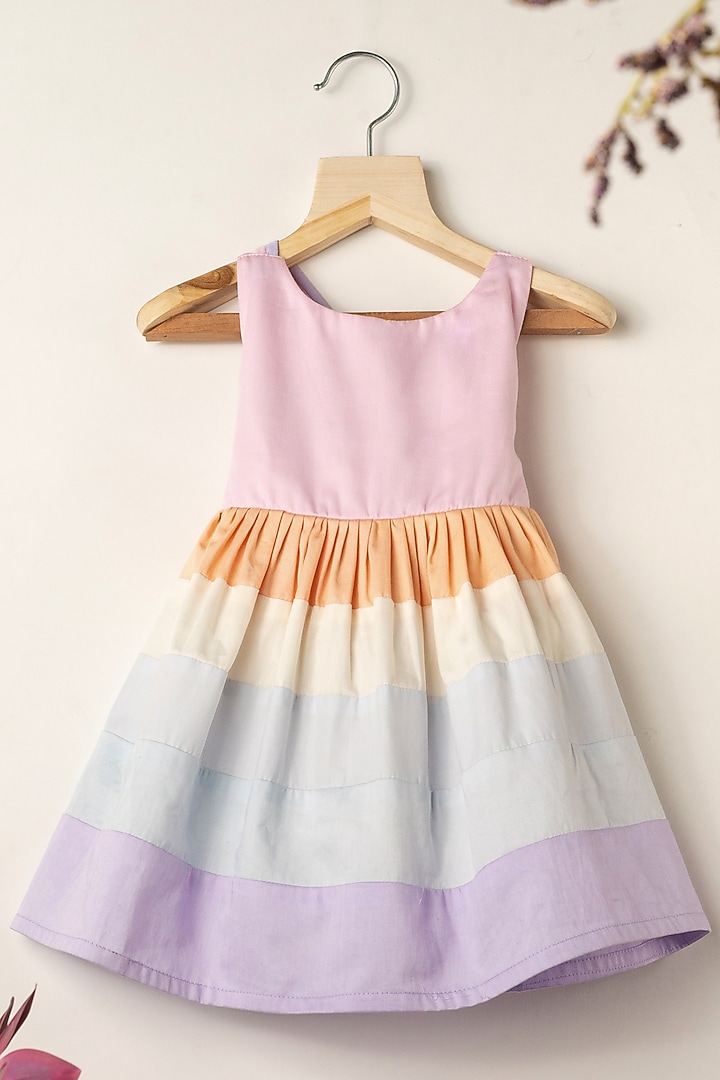 Multi-Colored Cotton Rainbow Dress For Girls by Darleen Kids Couture at Pernia's Pop Up Shop