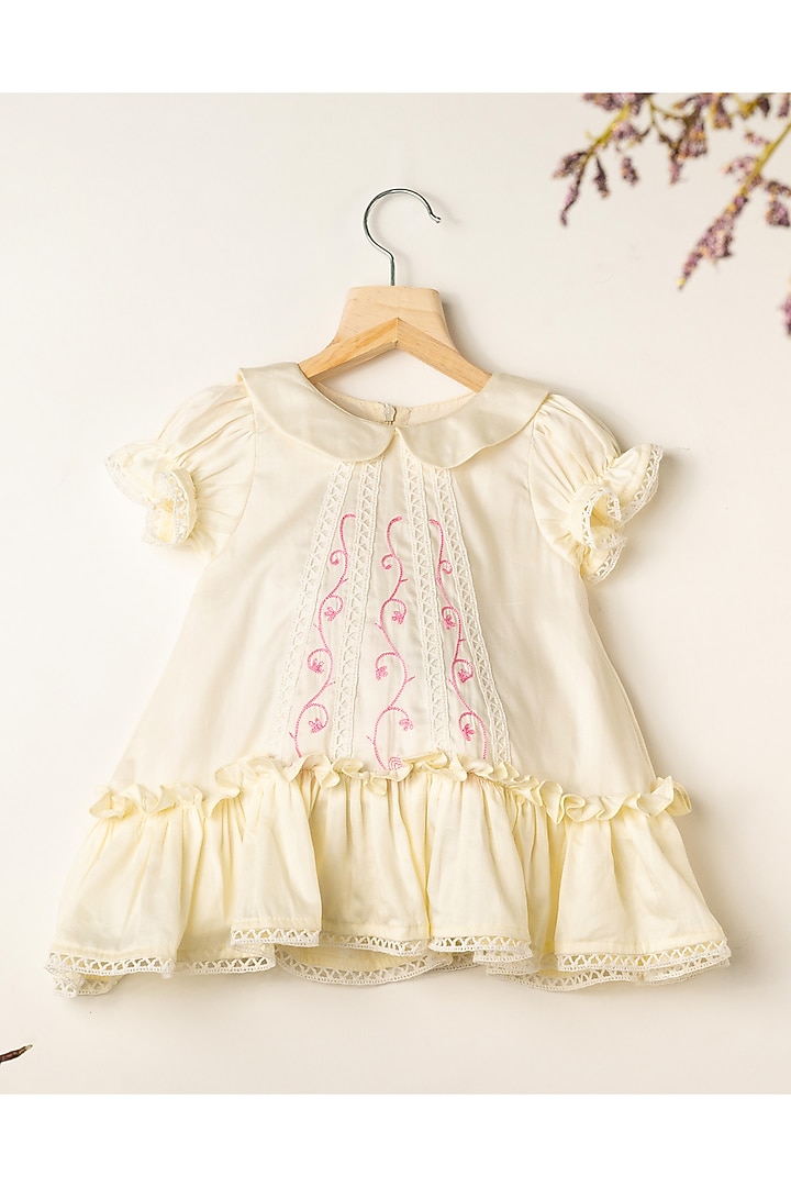 Off-White Cotton Dress For Girls by Darleen Kids Couture at Pernia's Pop Up Shop