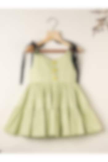 Green Cotton Layered Dress For Girls by Darleen Kids Couture at Pernia's Pop Up Shop