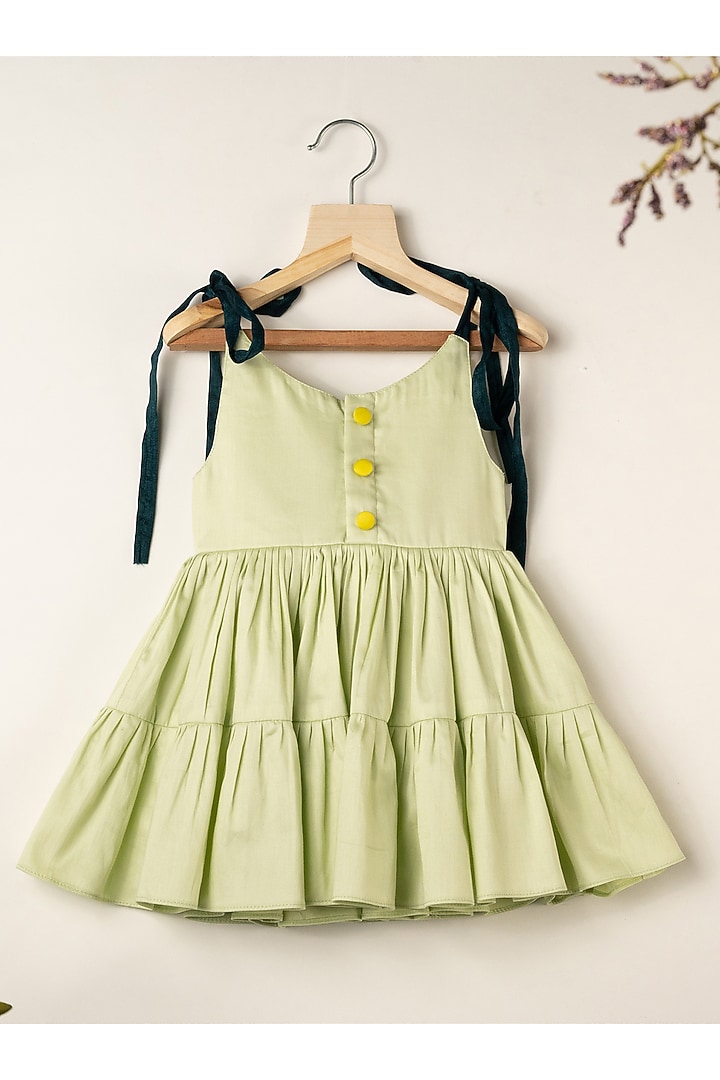 Green Cotton Layered Dress For Girls by Darleen Kids Couture at Pernia's Pop Up Shop