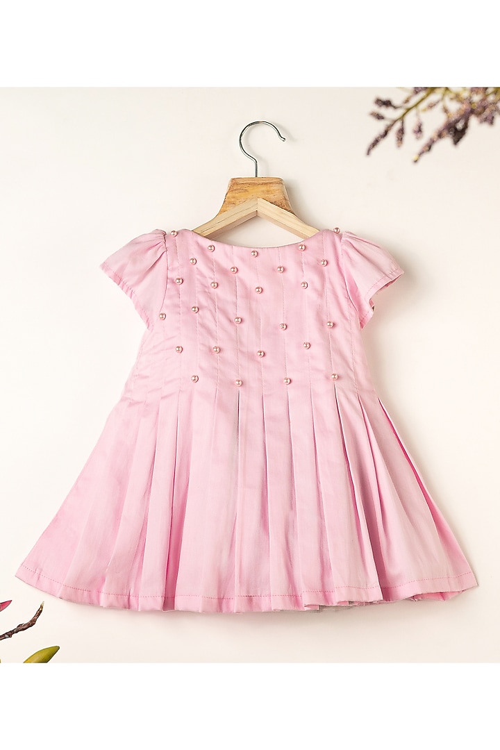Pink Cotton Pearl Pleated Dress For Girls by Darleen Kids Couture at Pernia's Pop Up Shop
