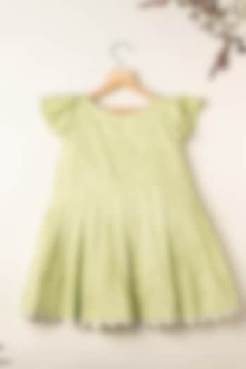Green Cotton Pearl Pleated Dress For Girls by Darleen Kids Couture at Pernia's Pop Up Shop