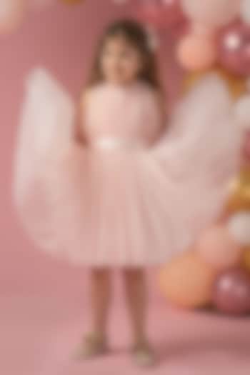 Peach Pink Net Dress For Girls by Darleen Kids Couture