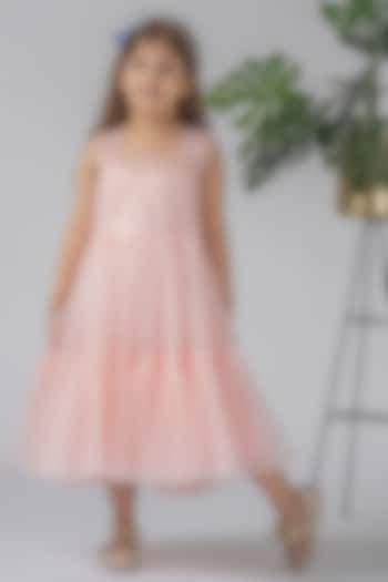Peach Pink Net Maxi Dress For Girls by Darleen Kids Couture