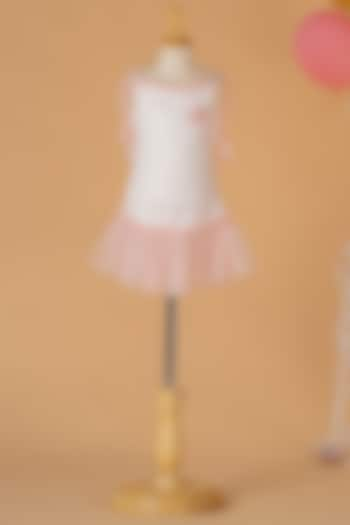 White & Pink Net Midi Dress For Girls by Darleen Kids Couture