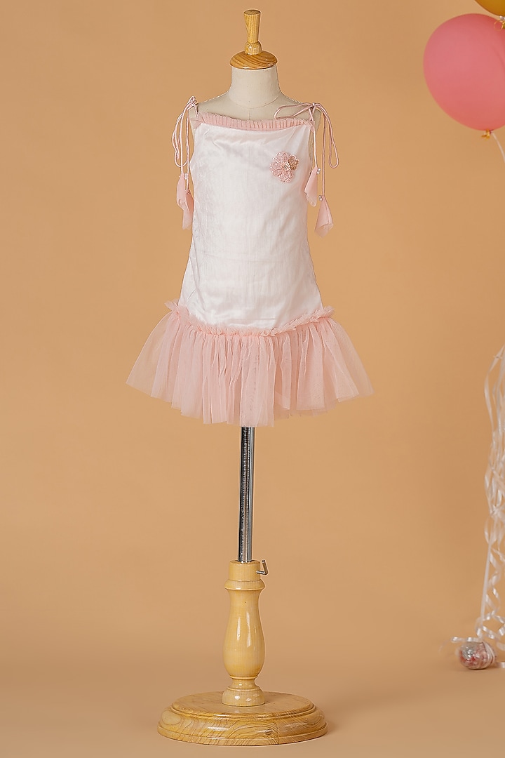 White & Pink Net Midi Dress For Girls by Darleen Kids Couture