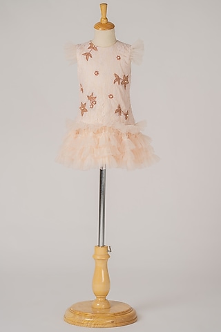 Blush Pink Hand Embroidered Midi Dress For Girls by Darleen Kids Couture
