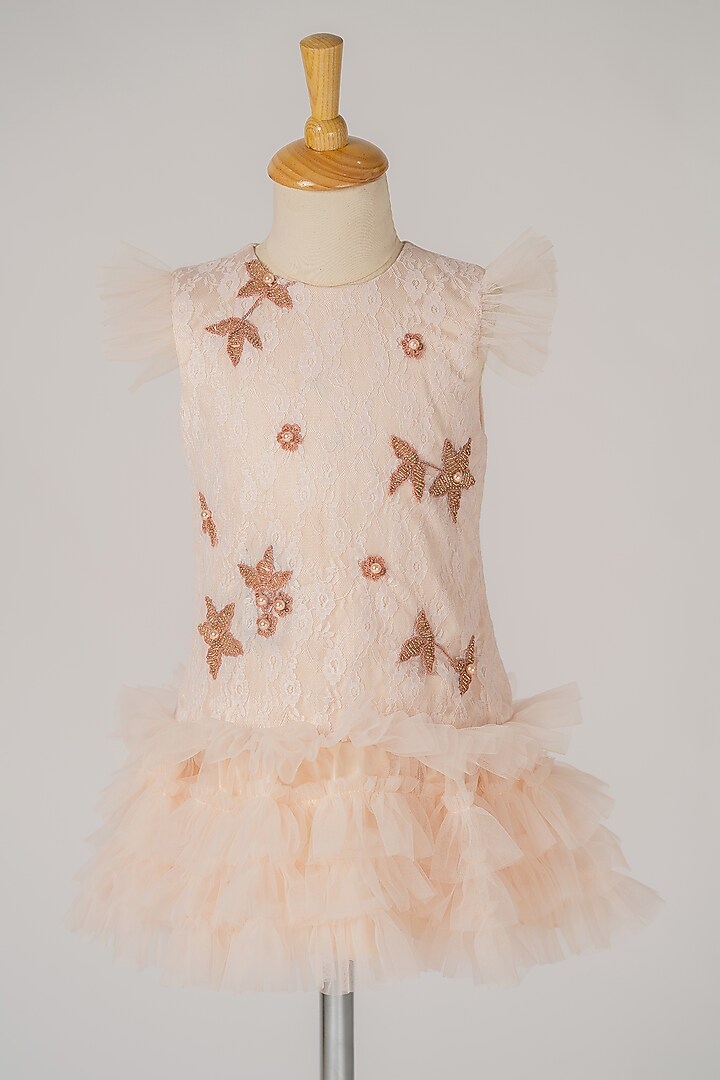 Blush Pink Hand Embroidered Midi Dress For Girls by Darleen Kids Couture at Pernia's Pop Up Shop