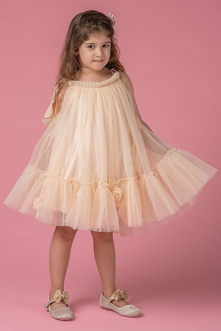 Ivory Net Dress For Girls by Darleen Kids Couture at Pernia's Pop Up Shop