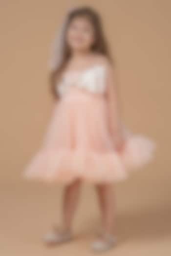 Peach Pink Net & Satin Dress For Girls by Darleen Kids Couture