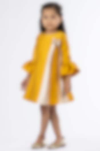 Mustard Satin A-line Dress For Girls by Darleen Kids Couture
