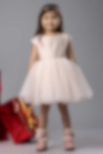 Blush Lycra Shimmer Mini Dress For Girls by Darleen Kids Couture