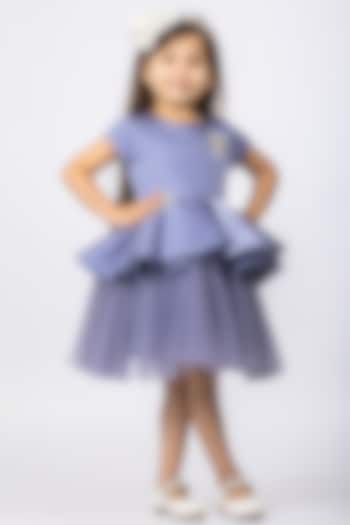 Blue Hand Embroidered Dress For Girls by Darleen Kids Couture