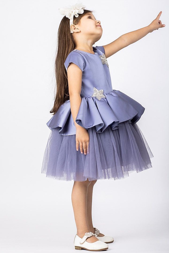 Blue Hand Embroidered Dress For Girls by Darleen Kids Couture at Pernia's Pop Up Shop