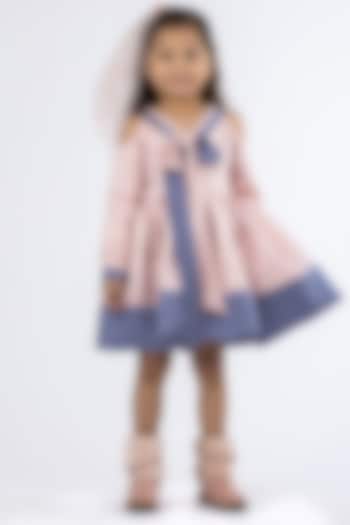 Pink & Blue Satin Mini Dress For Girls by Darleen Kids Couture