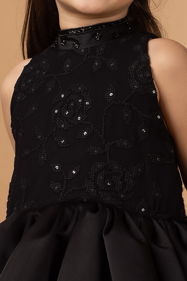 Black Hand Embroidered Mini Dress For Girls by Darleen Kids Couture at Pernia's Pop Up Shop