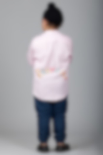 Pink Hand Embroidered Shirt For Boys by Darleen Kids Couture