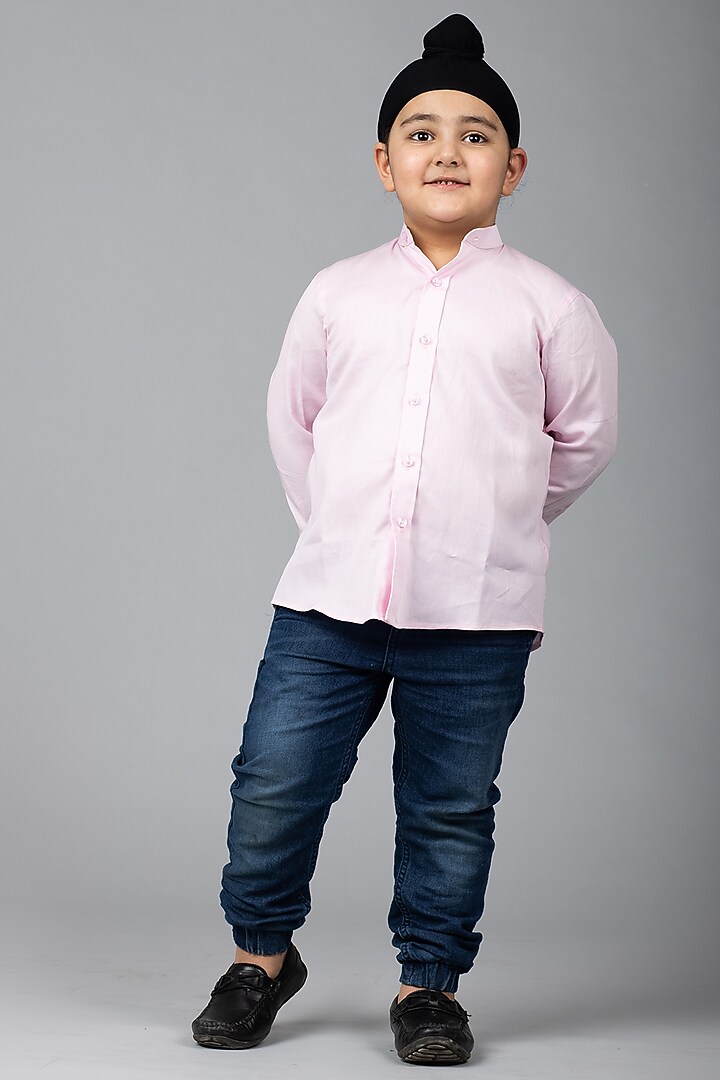 Pink Hand Embroidered Shirt For Boys by Darleen Kids Couture at Pernia's Pop Up Shop