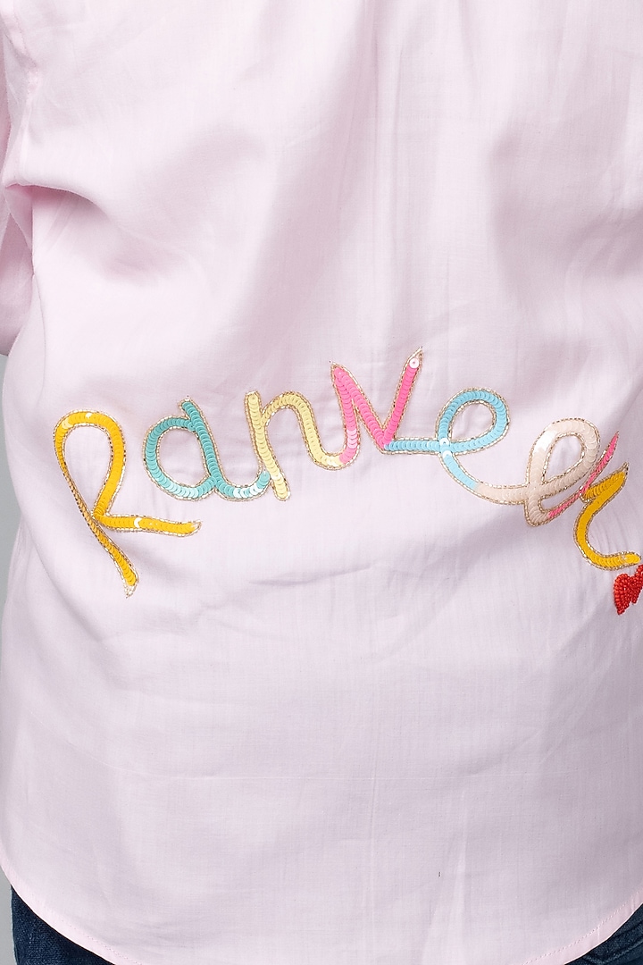 Pink Hand Embroidered Shirt For Boys by Darleen Kids Couture at Pernia's Pop Up Shop
