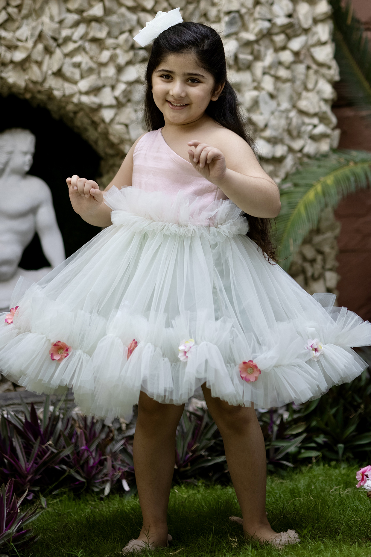 Light Green Net Frilled Dress For Girls by Darleen Kids Couture at Pernia's Pop Up Shop