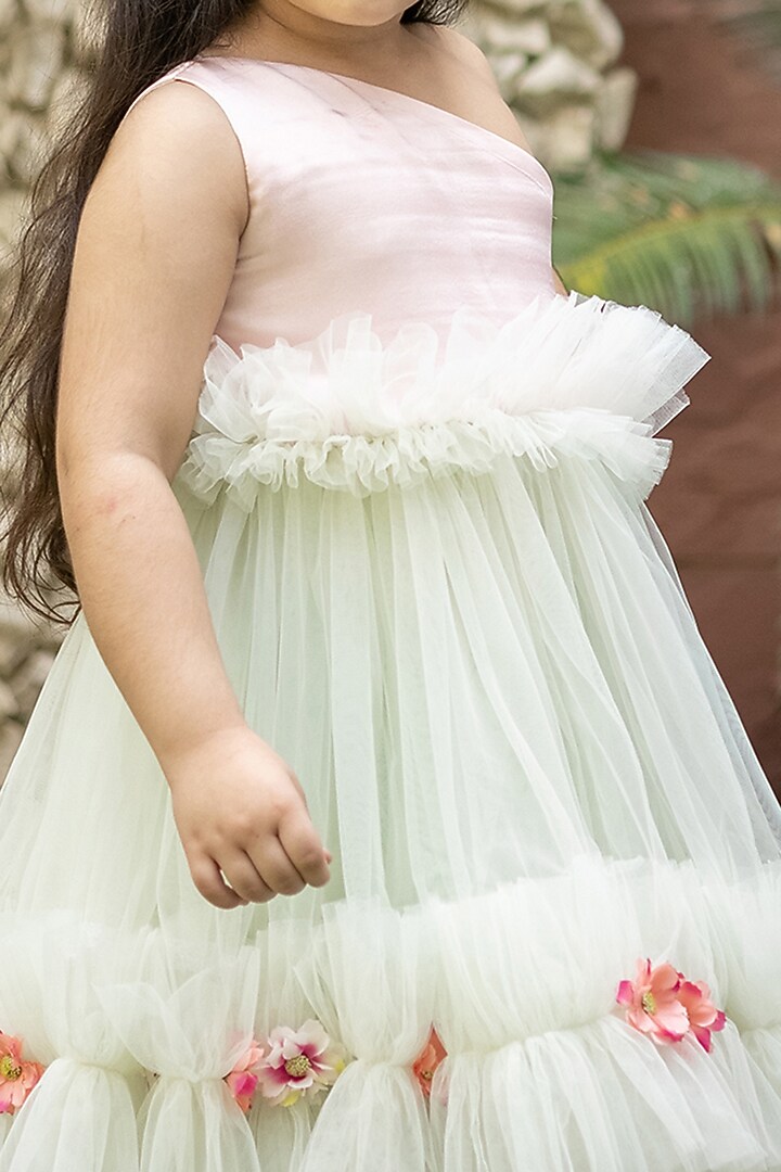 Light Green Net Frilled Dress For Girls by Darleen Kids Couture at Pernia's Pop Up Shop